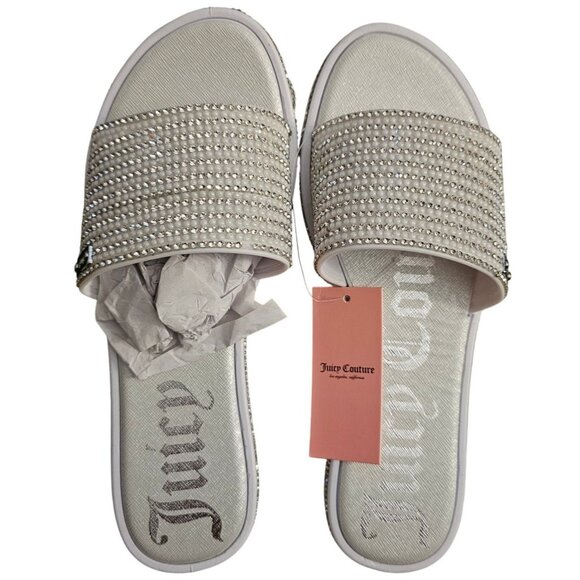 Juicy Couture Womens White Multi Rhinestone Slide Sandals Size 8M - Picture 2 of 6